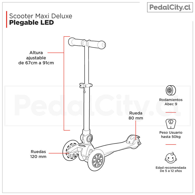 Scooter Maxi Deluxe Plegable LED Aqua