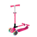 Scooter de 3 ruedas Globber Junior Plegable Lights Fuchsia vista en ángulo con el manillar plegado