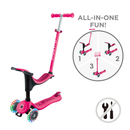 Scooter Globber Go Up Sporty Lights Dark Pink 3 en 1 que se transforma sin herramientas