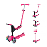 Scooter Globber Go Up Sporty Lights Dark Pink y sus 3 modos: correpasillos con manilla, correpasillos libre y scooter