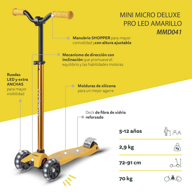 Scooter Micro Maxi Deluxe Pro Led Amarillo