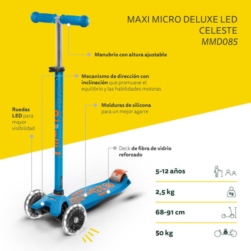 Scooter Maxi Deluxe LED Celeste