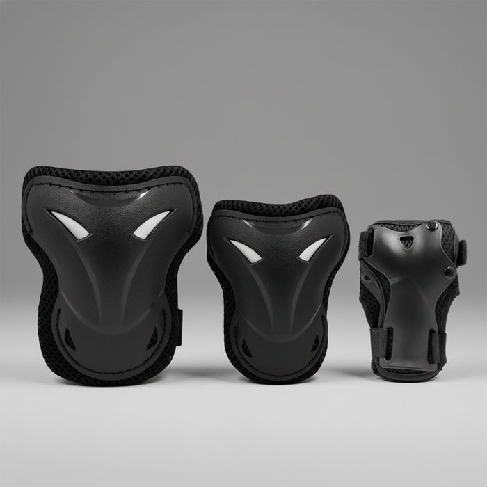 Set de protecciones infantiles Pedalcity negro: rodilleras, coderas y muñequeras