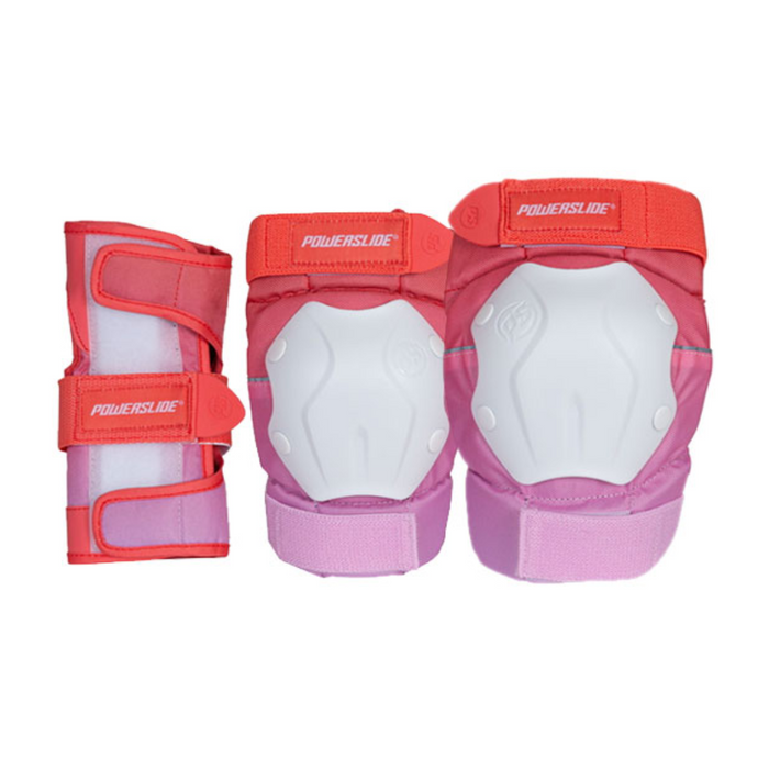 Set de protecciones Powerslide Standard rojo y rosado: muñequera, codera y rodillera
