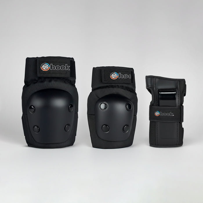 Set de protecciones Hook 403 negro: rodilleras, coderas y muñequeras