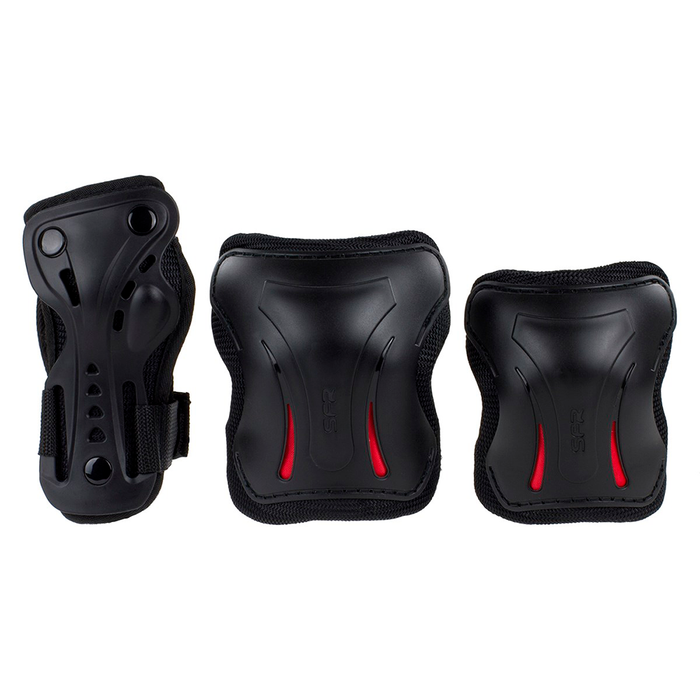Set de protecciones SFR Essentials negro: muñequera, rodillera y codera