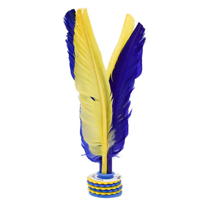 Juguete U'Kick Hero Wicked con plumas azul y amarillo