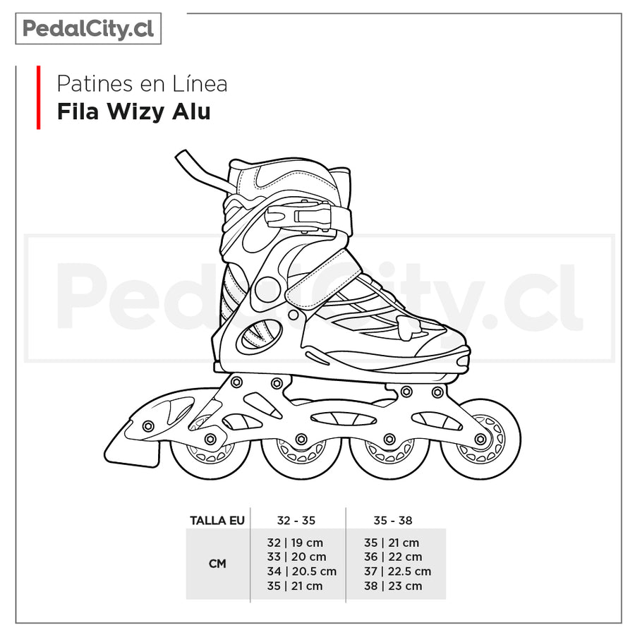 Tabla de tallas patines en línea Fila Wizy Alu