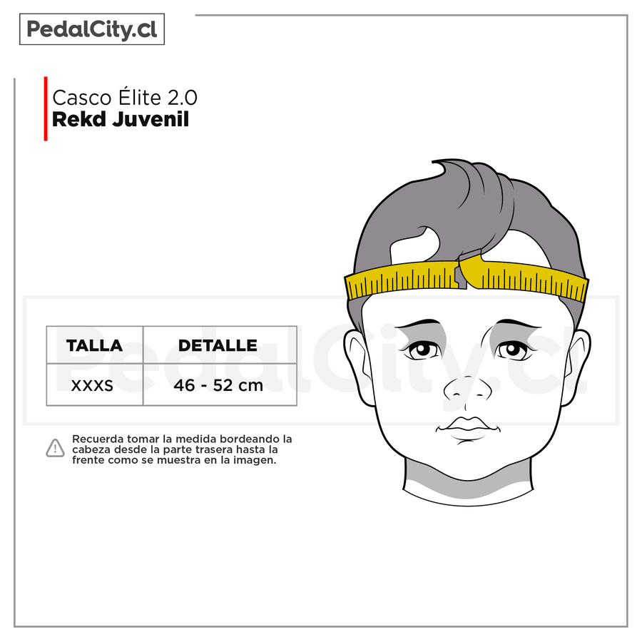 Tabla de tallas del casco REKD Elite 2.0 juvenil: XXXS de 46 a 52 cm