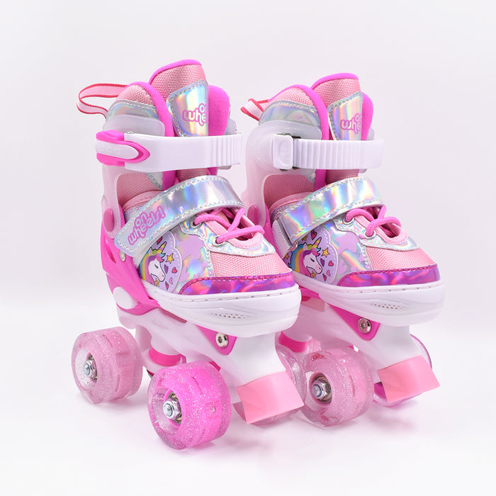 Patines Quad infantiles Rosa Unicornio Ruedas LED