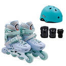 Kit Hook Pastel Blue: patines en línea LED celeste y menta, casco OnWheels calipso y protecciones Hook 402 negras
