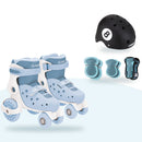 Kit Globber Quad Azul: patines quad Asch Blue, casco Primo Fantasy 8 Ball y protecciones Pastel Blue