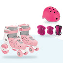 Kit Globber Quad Rosado: patines quad Pastel Pink, casco Primo Lights Deep Pink y protecciones Fuchsia