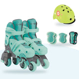 Kit Globber Verde: patines 2 en 1 Verde, casco Primo Fantasy Lime Green Flowers y protecciones Mint
