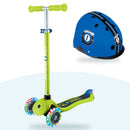 Kit Globber: scooter Primo Lights Lime Green Navy Blue y casco Primo Fantasy Navy Blue Racing