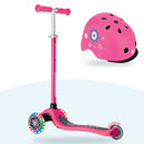 Kit Globber: scooter Primo Lights Fuchsia y casco Primo Fantasy Deep Pink Flowers