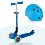 Kit Globber: scooter Lights Plegable Navy Blue y casco Go Up Lights Sky Blue