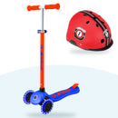 Kit Globber: scooter Primo Plus Lights Neon Blue y casco Primo Fantasy Red Racing