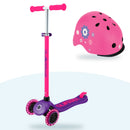 Kit Globber: scooter Primo Plus Lights Neon Pink y casco Primo Fantasy Deep Pink Flowers
