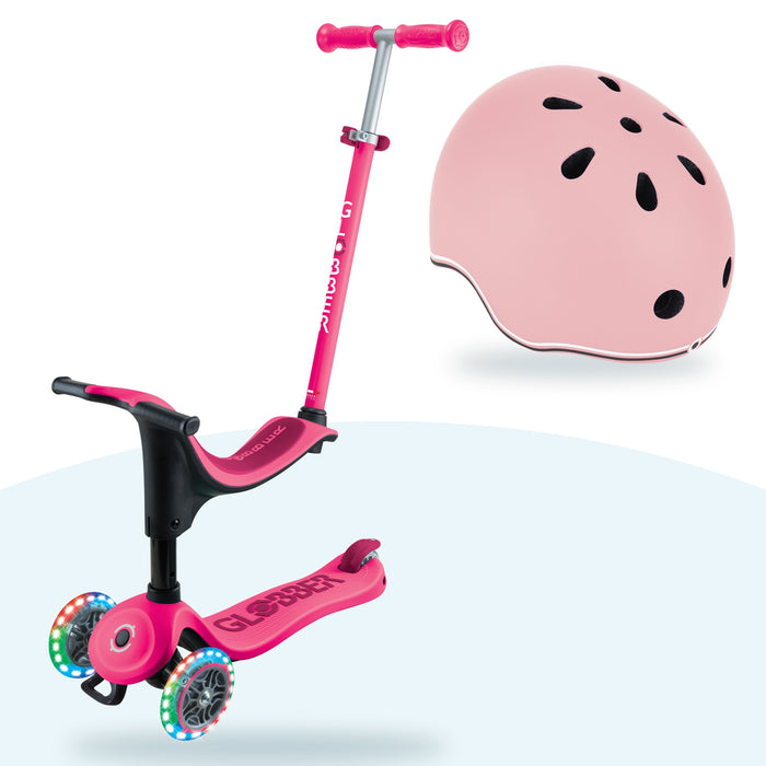 Kit Globber: scooter Go Up Sporty Lights Dark Pink y casco Go Up Lights Pastel Pink