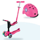 Kit Globber: scooter Go Up Sporty Lights Dark Pink y casco Primo Fantasy Deep Pink Flowers