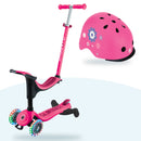 Kit Globber: scooter Go Up Deluxe Lights 360 y casco Primo Fantasy Deep Pink Flowers