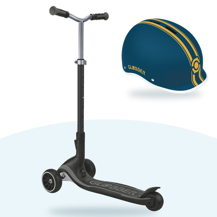 Kit Globber: scooter Ultimum Grey y casco Ultimum Petrol Blue