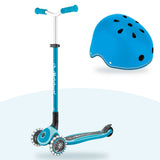 Kit Globber: scooter Maxi Lights Navy Blue y casco Primo Lights Sky Blue