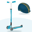 Kit Globber: scooter Maxi Lights Navy Blue y casco Ultimum Petrol Blue