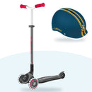 Kit Globber: scooter Maxi Lights Black y casco Ultimum Petrol Blue
