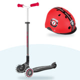 Kit Globber: scooter Maxi Lights Black y casco Primo Fantasy Red Racing