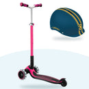 Kit Globber: scooter ACE Lights Fucsia y casco Ultimum Petrol Blue