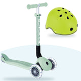 Kit Globber: scooter Ecológico Plegable Pistachio y casco Primo Lights Lime Green