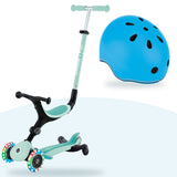 Kit Globber: scooter Go Up Sporty Lights 360 Dark Mint y casco Go Up Lights Sky Blue