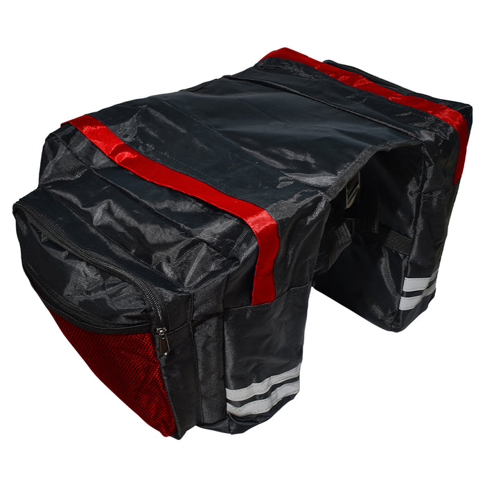 Alforja básica para bicicleta negra y roja con cintas reflectantes
