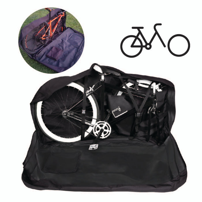 Bolsa porta bicicleta OnWheels negra con una bicicleta dentro