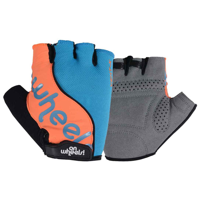 Par de guantes cortos OnWheels celeste y naranjo
