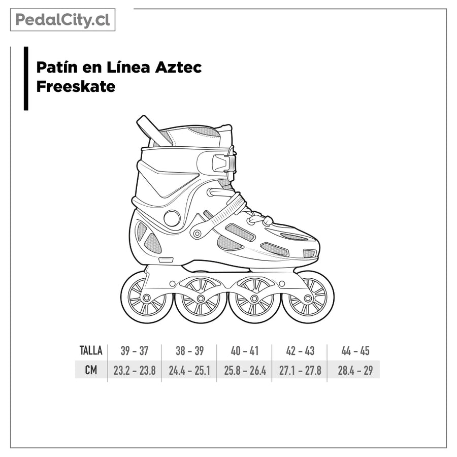 Tabla de tallas de los patines freeskate Aztec: tallas 36-37 a 44-45