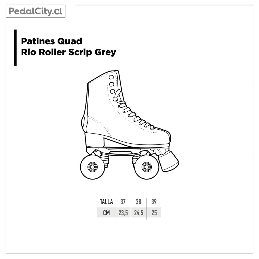 Tabla de tallas de los patines quad Rio Roller Script: tallas 37 a 39