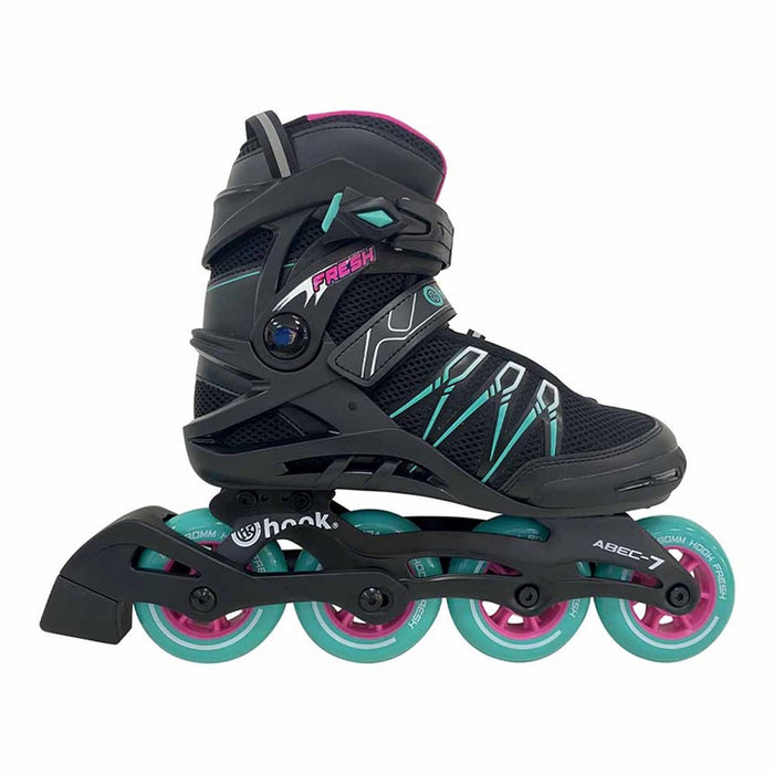 Patines en línea Hook Fresh 113 negros y turquesa vista lateral