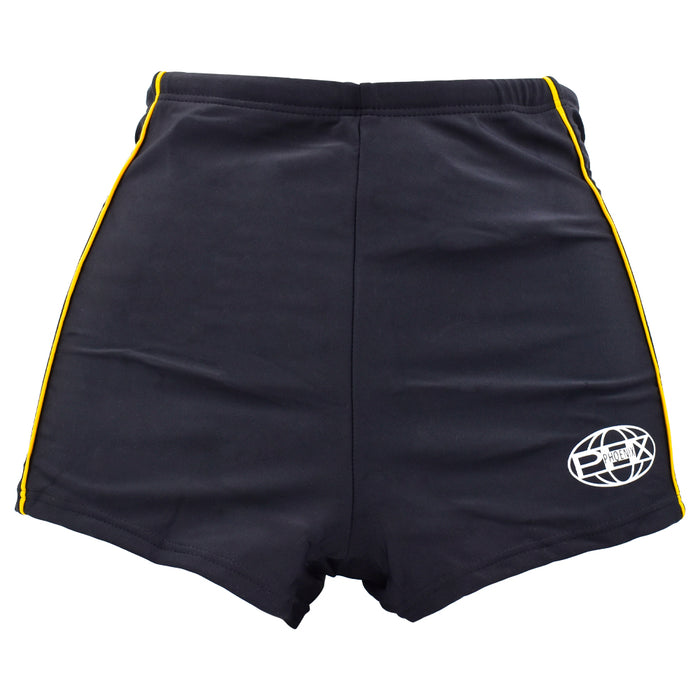 Traje de baño tipo short Phoenix negro con líneas amarillas