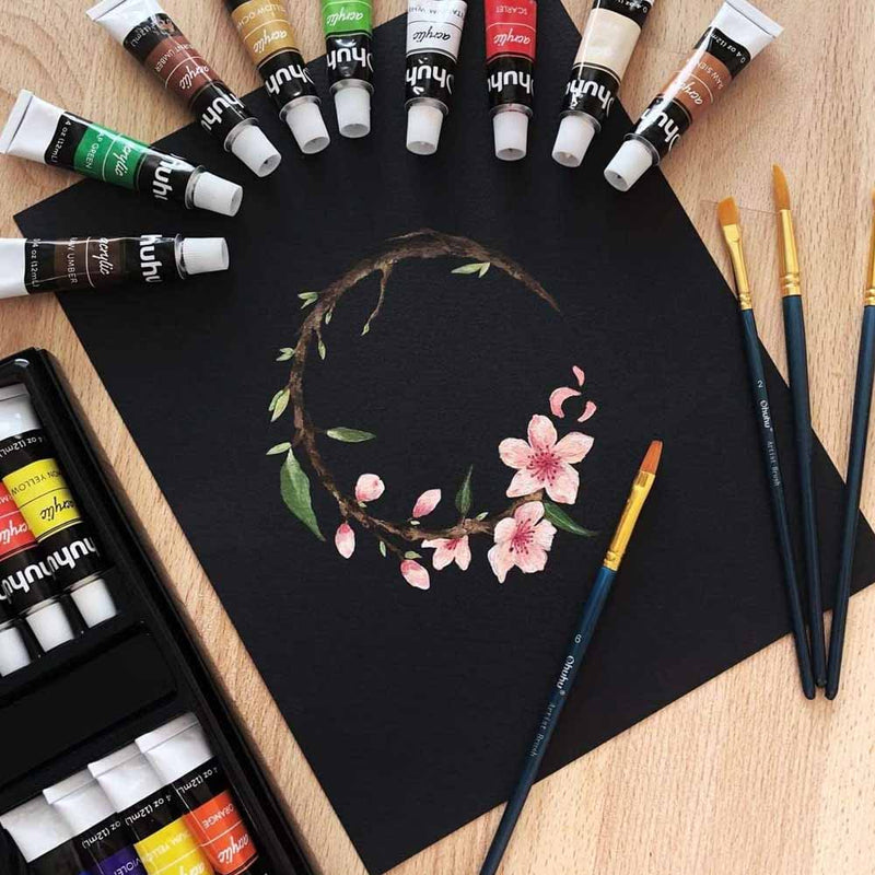 Set 24 pinturas acrílicas 12ml Ohuhu + 6 pinceles