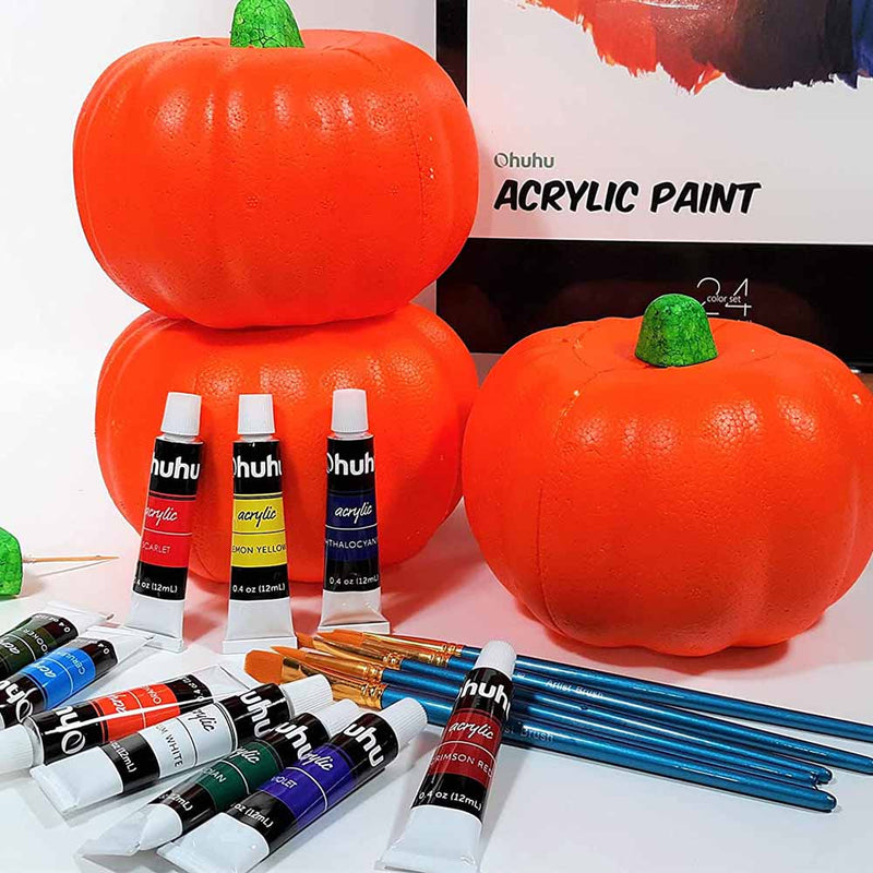 Set 24 pinturas acrílicas 12ml Ohuhu + 6 pinceles