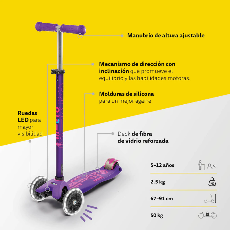 Scooter Maxi Deluxe LED Rosado