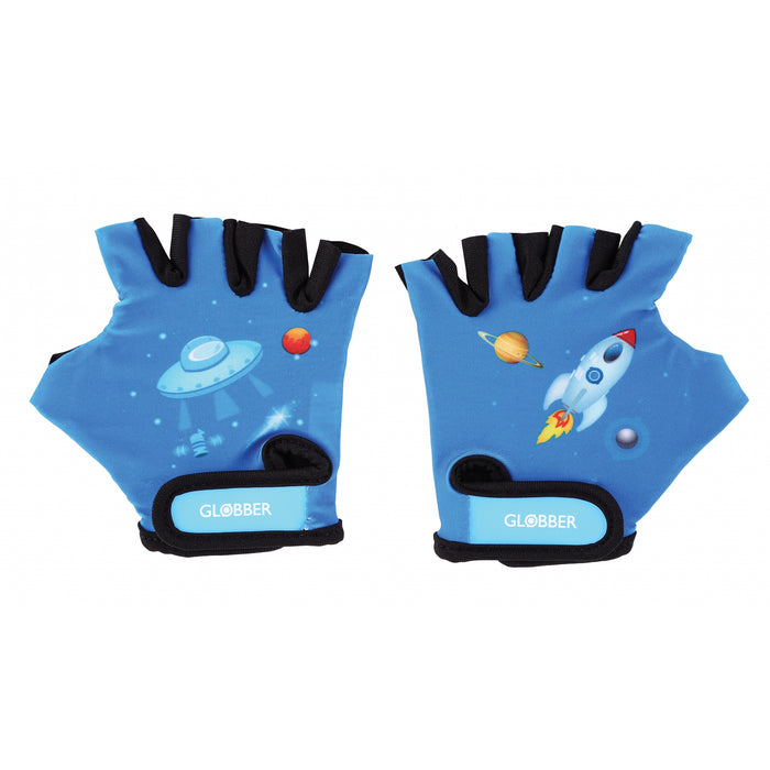 Par de guantes cortos infantiles Globber celestes con cohetes